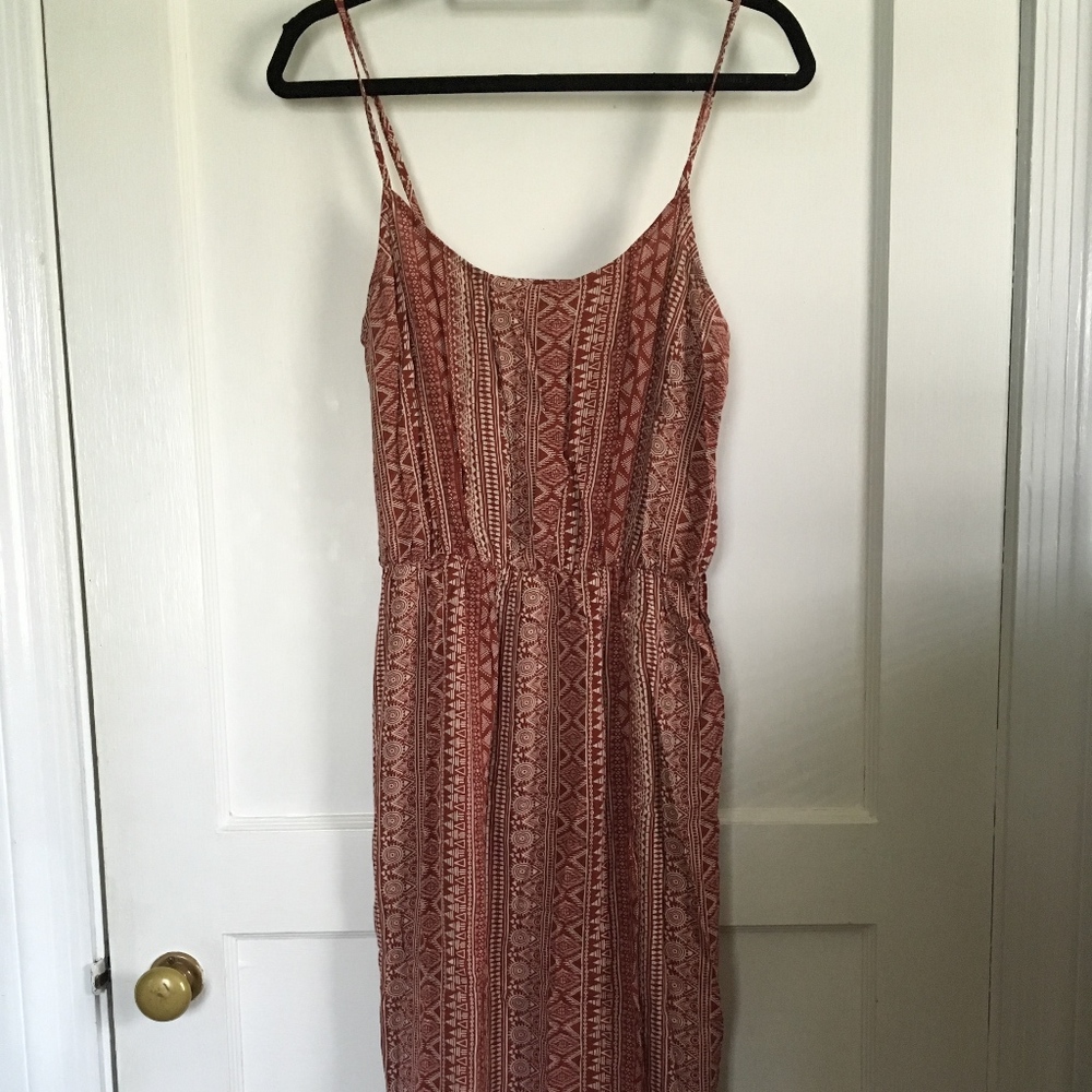 Forever21 High-Waist Midi Dress, Brick Red, Medium